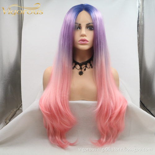 Long afro kinky curly ombre cheap wholesale high quality heat resistant synthetic wig with lace front